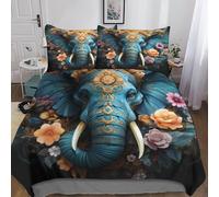 Hypoallergenic Bedding Set Indian Elephant, Cozy Bedspread 3D Printed Elephant Quilt Cover Double（200x200cm）, Microfiber Duvet Cover for Kids & Adults with Pillowcase