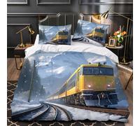 Hypoallergenic Bedding Set Train Double Bed Duvet Cover with Pillowcases Vintage Train Printed Bedding Quilt Cover Set 3 Pieces Soft Microfiber for Teens and Adults Single 135X200 cm
