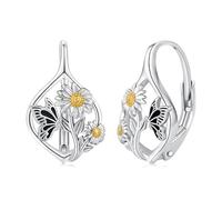 Hypoallergenic Butterfly Earrings 925 Sterling Silver Sunflower Butterfly Leverback Hoop Earrings for Women Butterfly Jewellery Gifts