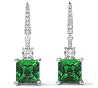 Hypoallergenic Dainty Dangle Earrings for Women - 18K Plated Sterling Silver Square Princess CZ Stones, Unique Jewelry for Weddings/Gifts/Daily Wear in Black/Silver/Green