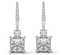 Hypoallergenic Dainty Dangle Earrings for Women - 18K Plated Sterling Silver Square Princess CZ Stones, Unique Jewelry for Weddings/Gifts/Daily Wear in Black/Silver/Green