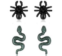 Hypoallergenic Halloween Plastic Earrings Set, KMEOSCH 1 Pair of Plastic Lightweight Black Spiderman Studs Earrings for Sensitive Ears and 1 Pair of Plastic Simple Snake Earrings for WomenAdorable