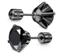 Hypoallergenic Titanium Stud Earrings - G23 Implant Grade 5A CZ Titanium Screw Back Double-Sided Stud for Men Women with Sensitive Ears, Cartilage Tragus Helix Piercing Jewellery Black 3MM