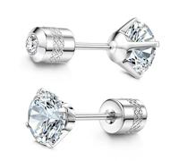 Hypoallergenic Titanium Stud Earrings - G23 Implant Grade 5A CZ Titanium Screw Back Double-Sided Stud for Men Women with Sensitive Ears, Cartilage Tragus Helix Piercing Jewellery Silver 4MM