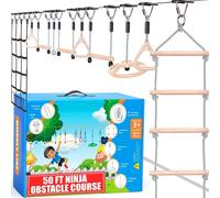 Hyponix Sporting Ninja Warrior Obstacle Course for Kids - 2 x 50 ft - Up to 880 Lbs - 10 Weatherproof Obstacles - Ages 5-12 | Setup on Trees or Posts