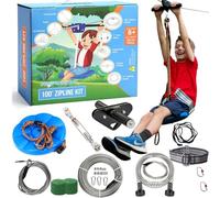 Hyponix Zipline Kit for Kids and Adults - 100 ft - 100% Rust Proof with Safety Harness & Spring Brake