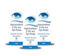 Hypre Mellose Eye Drops 0.3% - 10ml | Multi Pack for Dry Eyes Relief and moisturising Eye Drops - 10ml | SterlingSquare (Pack of 3)