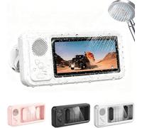 HYPYXUS Aqua Play Phone Holder - Built-in Smart Bluetooth Speaker, Waterproof 360 Rotation Viewable Shower Phone Case Speakers, Touch Screen Shower Phone Stand Holder for Bathroom Bathtub (White)