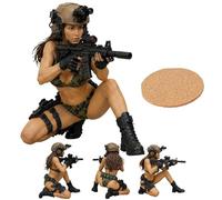 HYPYXUS Tactical Beauty Desktop Collectible, Armed Special Forces Female Rifleman Warrior Statue, Military Style Display for Gamer Room Office Man Cave, Ideal Veteran Present & Shelf Desk Decor (A)