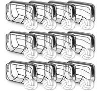 HyqehrtYazc 24 Pcs Volleyball Gifts for Teen Girls 12 Volleyball Makeup Bags with 12 Round Makeup Pocket Mirror, 7 x 4.7 x 2.4'' Volleyball Cosmetic Bag Sport Gifts for Women Players Fans, White