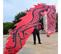 HYQING Dragon Poi Dance Dragon Ribbon with Chinese Loong Pictorial, Outdoor Flinging Fitness Colorful Dragon Streamer, 26ft/ 33ft Long Dragon Design Art Dance Flag(Red,10 m (33 ft))