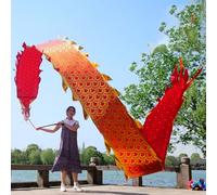 HYQING Dragon Poi Fitness Dragon Dance Ribbon, Golden Scale Throw Streamer Set with Dragon Head & Swing Rope, Outdoor Sports Juggling Dragon Flinging Ribbon(Red,8 m (26 ft))