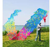 HYQING Dragon Poi Peacock Pattern Dragon Ribbon, Oriental Traditional Fitness Dance Dragon Streamer for Dance & Juggling, Washable Silk-like Colorful Dragon Poi(Colorful,8 m (26 ft))
