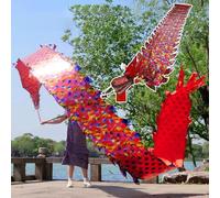 HYQING Dragon Poi Washable Colorful Dance Dragon Streamer, Dragon Design Spinning & Shaking Poi with Dragon Head, Outdoor Sports Flinging Ribbon for Seniors(Red,8 m (26 ft))