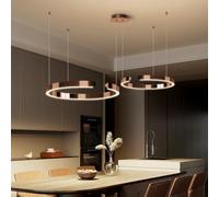 HYQJUNE Modern Hanging Lamp Ring LED Pendant Table Dining Minimalist for Living Room Aluminium Height-Adjustable Lamps Rose Gold(40+60cm)