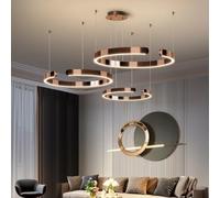 HYQJUNE Modern Hanging Lamp Ring LED Pendant Table Dining Minimalist for Living Room Aluminium Height-Adjustable Lamps Rose Gold(40+60+80cm)