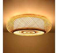 HYQJUNE Natural Bamboo Dining Table Ceiling Light E27 Bamboo Woven Lampshade Chandelier Southeast Asian Style Restaurant Ceiling Lamp Simple Round Living Room Bedroom Decoration Pendant Lamp,40cm
