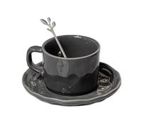 HYQOUKLR China Cup and Saucer,Coffee Cup Teacup, Coffee Cup European Afternoon Tea Set High-end Ceramic Female High-Value Cup and Saucer Set(Black)