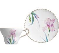 HYQOUKLR China Cup and Saucer,Coffee Cup Teacup, Iris Pattern Ceramic Coffee Cup and Saucer, Porcelain Tea Set for Women, Latte Cups