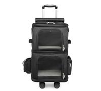 HYQOUKLR pet Luggage, Double-Compartment Pet Carrier Backpack with Wheels, Double Layer Pet Luggage, Cat Rolling Carrier for 2 Cats, Pet Trolley Luggage for Traveling(Black A)
