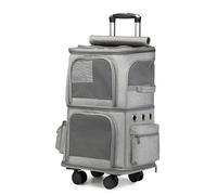 HYQOUKLR pet Luggage, Double-Compartment Pet Carrier Backpack with Wheels, Double Layer Pet Luggage, Cat Rolling Carrier for 2 Cats, Pet Trolley Luggage for Traveling(Gray A)