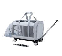 HYQOUKLR pet Luggage, Portable Twin Compartment Pet Travel Carrier with Wheels, Strong Breathable Mesh Panels(Light grey,C)