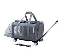 HYQOUKLR pet Luggage, Portable Twin Compartment Pet Travel Carrier with Wheels, Strong Breathable Mesh Panels(Dark grey,C)