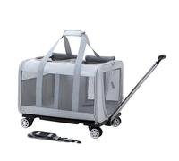HYQOUKLR pet Luggage, Portable Twin Compartment Pet Travel Carrier with Wheels, Strong Breathable Mesh Panels(Light grey,B)