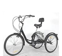 HYQOUKLR three wheeled bicycle, Adult Tricycle 24 Inch 7 Speed with Basket and Seat Backrest Adjustable Handlebar Blue Green Black(Black)