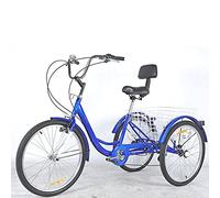 HYQOUKLR three wheeled bicycle, Adult Tricycle 24 Inch 7 Speed with Basket and Seat Backrest Adjustable Handlebar Blue Green Black(Blue)