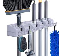 HYRIXDIRECT Broom Holder Wall Mount Broom Organizer Mop Holder Hanger Garden Tool Organizers Storage Rack Garage Laundry Room Organizations and Storage with Hooks Heavy Duty