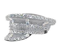 HYROOY Bridal Hat with Crystals for Wedding, Bachelorette Party, Officer Hat for Wedding, Bachelorette Party, Silver Cotton + Rhinestone+Glitter,