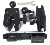 HYS Heavy-Duty Clamp Mount for Two-Way Radios - 360° Adjustable Aluminum Arm with Dual Ball Heads, HT & Shoulder Speaker Mic Belt Clip Holder - Universal Desktop/Pole Mount for Indoor/Outdoor Use