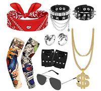 Hysagtek 11Pcs Rockstar Fancy Dress Rockstar Costume Rock Star Heavy Metal Set Men Punk Accessories Gothic Rocker Costume Set 80s Disco Party Carnival Supplies, Black