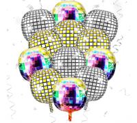 Hysagtek 12PCS Disco Balloons 22 Inch 4D Inflatable Disco Ball Balloons for Party Decorations Birthday 70s 80s Party Themed Supplies with 10m Ribbon Giant Balloon Decorations for Adults Men Women