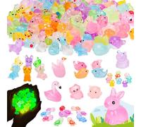 Hysagtek 150Pcs Mini Resin Animals 21 Styles Mini Luminous Resin Animals Mixed Tiny Ducks Turtles Bulk Glow In The Dark Little Miniature Plastic Animals for Dollhouse Micro Garden Landscape Aquarium