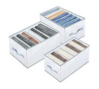 Hysagtek 3 Pcs Wardrobe Storage Organiser with Support Board -Drawer Dividers Closet Organiser Clothes Storage Boxes 7 Grids Foldable Clothes Folder for Shirt Legging Pants, S+M+L (Grey)