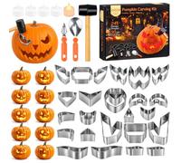 Hysagtek 33Pcs Halloween Pumpkin Carving Kit with LED Candle Light | Stainless Steel Cutters Tools with Flameless LED Tea Lights & Storage Box, Multi-Use for Halloween DIY Jack-O-Lantern & Craft