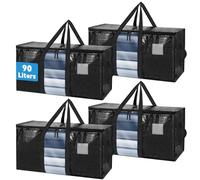 Hysagtek 4 Pack Large Storage Bag Thicker Packing Bags with Handles for Clothes Storage Garden Tools Moving Travelling Camping Waterproof Moving Bag Totes, 90L Laundry Zipped Bag