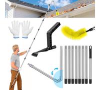 Hysagtek 4M Telescopic Gutter Cleaning Tool - 2-in-1 Gutter Cleaner with Brush & Leaf Shovel | 180° Adjustable Head | Extendable Aluminium Pole | Safe Ground Cleaning No Ladder Needed