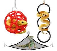 Hysagtek Ball Python Tank Accessory - 3 Pcs Snake Enrichment Toys Ball with Hammock and Climbing Rings, Jungle Gym Ball with Chain, Reptiles Climbing Toy Hammock Snakes Tank Accessories