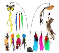 Hysagtek Cat Feather Kits, 15Pcs Interactive Kitten Kits, Bird Feather Butterfly Worm Pet Teaser Wand for Indoor Cats, 12 Refills and 2 Retractable Cat Teaser Wand with 1 Super Suction Cup