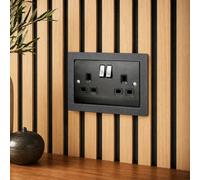 Hysagtek Double Socket Surround 15mm Border Textured Spacer Trim for Acoustic Slat Wood Wall Panels, Conceals Rough Cut Panel Edges, Fits Standard UK 146x86mm 2 Gang Double Socket Faceplates