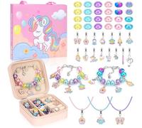Hysagtek Girls Jewellery Making Kit, Unicorn DIY Bracelet & Necklace Craft Set - 53 Pcs Complete with Beads, Pendants, Snake Chains & Gift Box, Creative Birthday Gift for Teenage Women