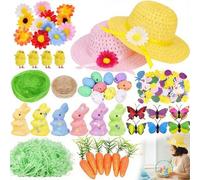 Hysagtek Hysgtek Easter Bonnet Kit Easter Bonnet Hat for Adults, 149Pcs DIY Easter Bonnet Decorations with Chicks, Bunny, Carrots, Eggs, Nests, Grass, Flower, Sticker, Butterfly