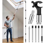 Hysagtek Window Pole Opener - Upgraded 1.9m Stainless Steel | Skylight Pole for Vertical/Horizontal Sliding Windows, Compatible with Velux GGL & GGU Skylights, Multi-Part Loft Hatch Pole