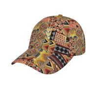 HYSDPUZK African Textile Patchwork Print Tylish Curved-Brim Baseball Cap - Full Print Polyester Hat for All Seasons and Genders