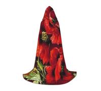 HYSDPUZK Beautiful Red Poppy Flower Hooded Cape For Teens Halloween Costume, Cosplay, Masquerade, Wizard Robe