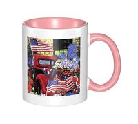 HYSDPUZK Double Color Ceramic Mug - 11oz Funny 3D 4th of July Patriotic Old Red Truck Pattern Coffee & Tea Cup, Cute Cups for Men Women