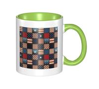 HYSDPUZK Double Color Ceramic Mug - 11oz Funny 3D American Flag Patchwork Pattern Coffee & Tea Cup, Cute Cups for Men Women